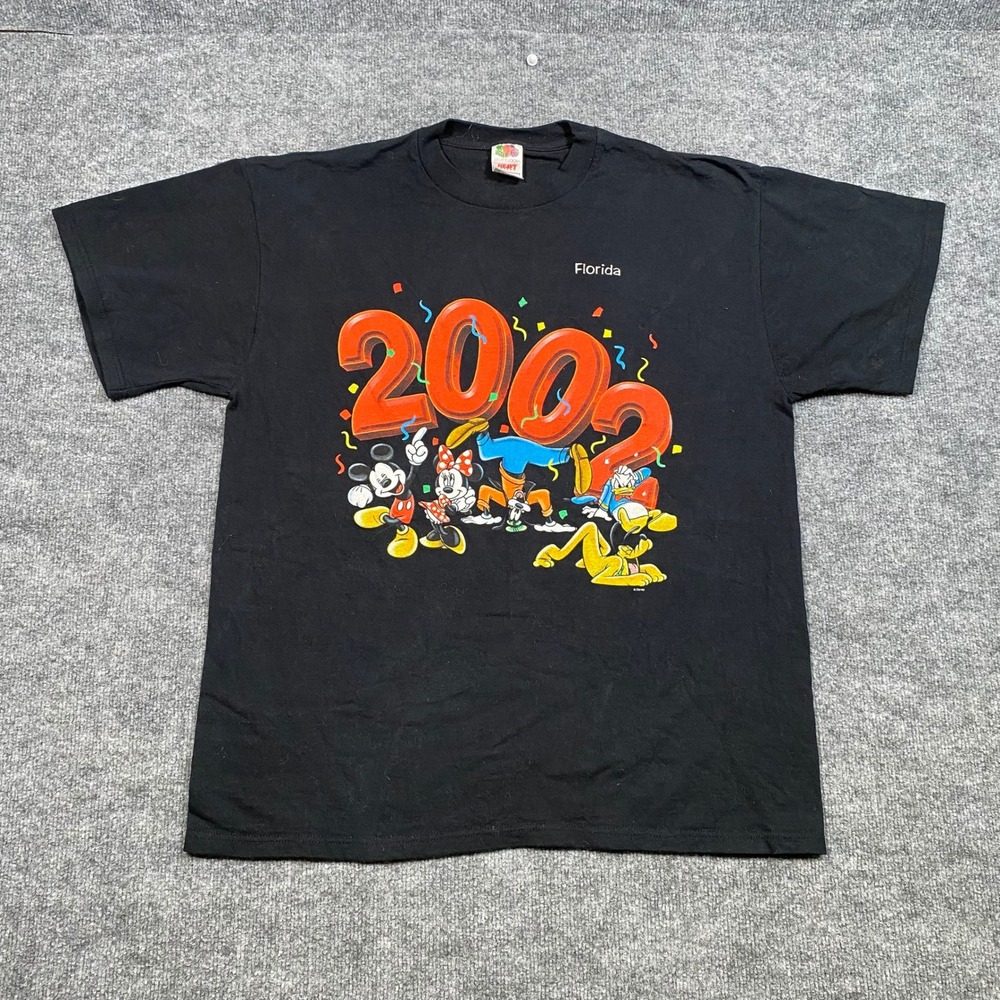 Vintage Disney Florida 2002 Mickey Mouse T Shirt Mens XL Black Fruit of the Loom